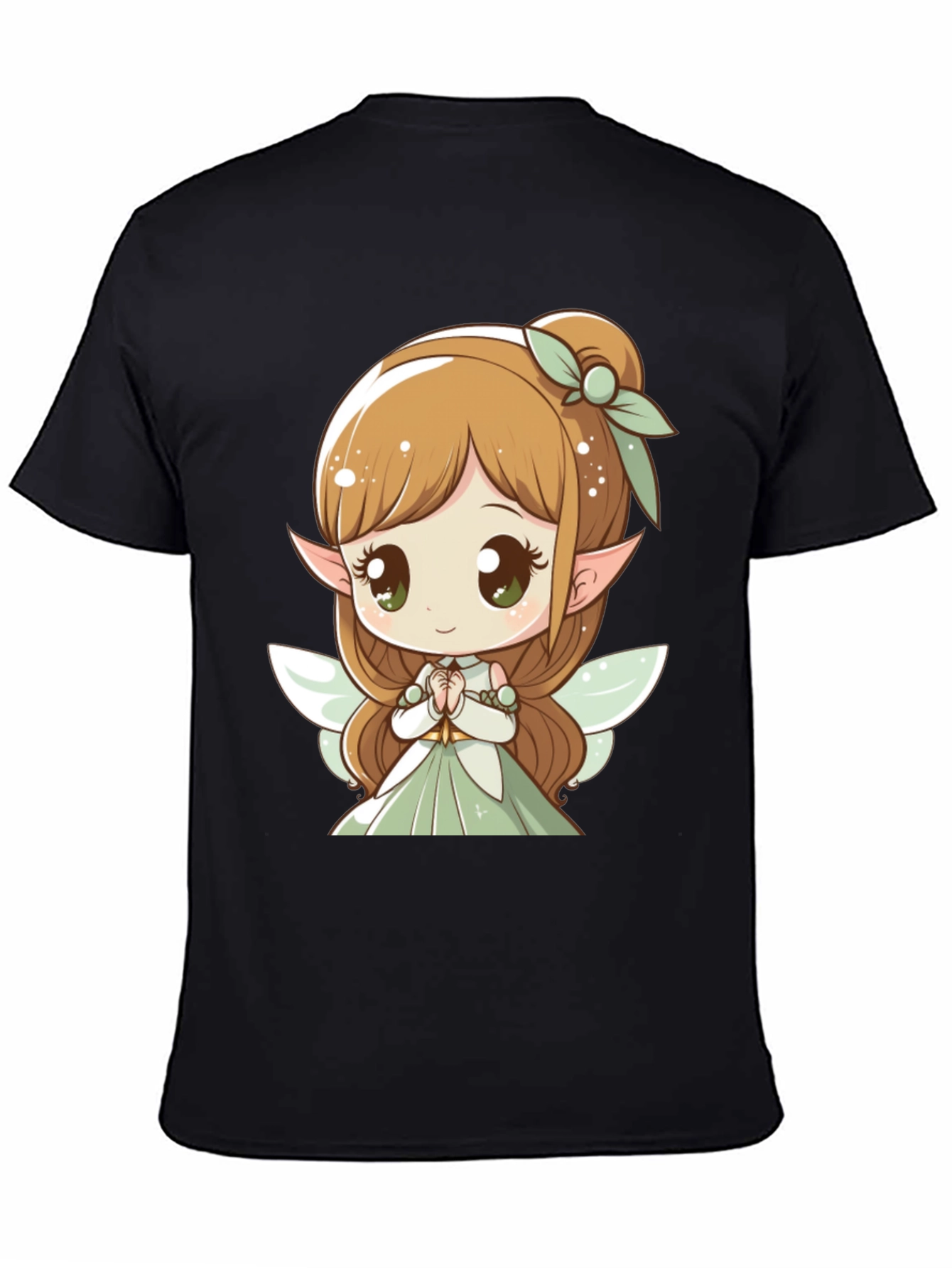 Cute Fairy Graphic Tee - Black Cotton T-Shirt