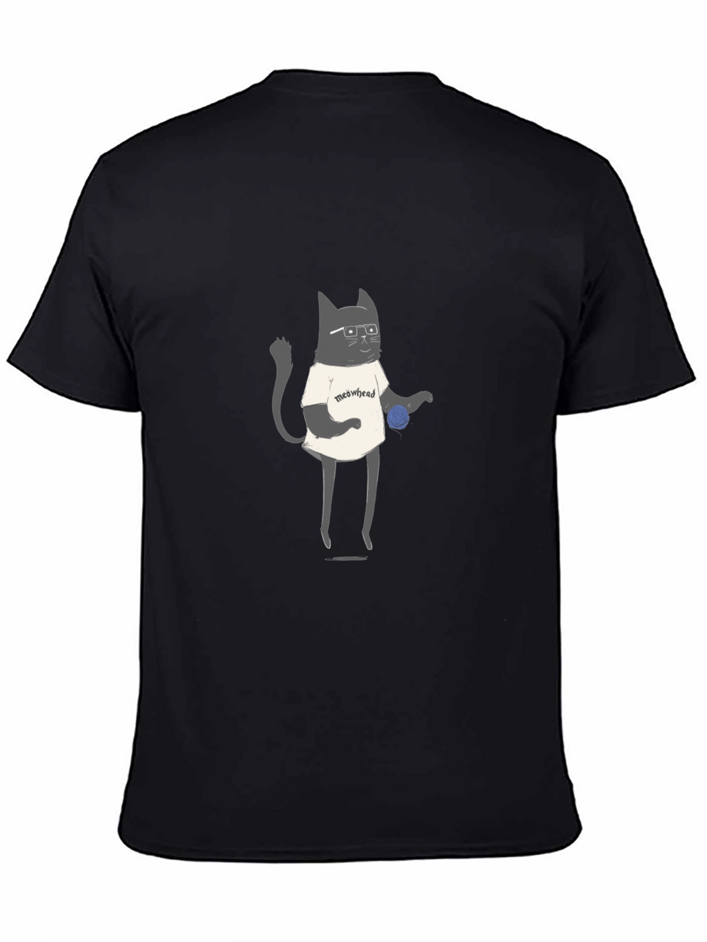 Meowhead Cat Graphic T-Shirt - Black