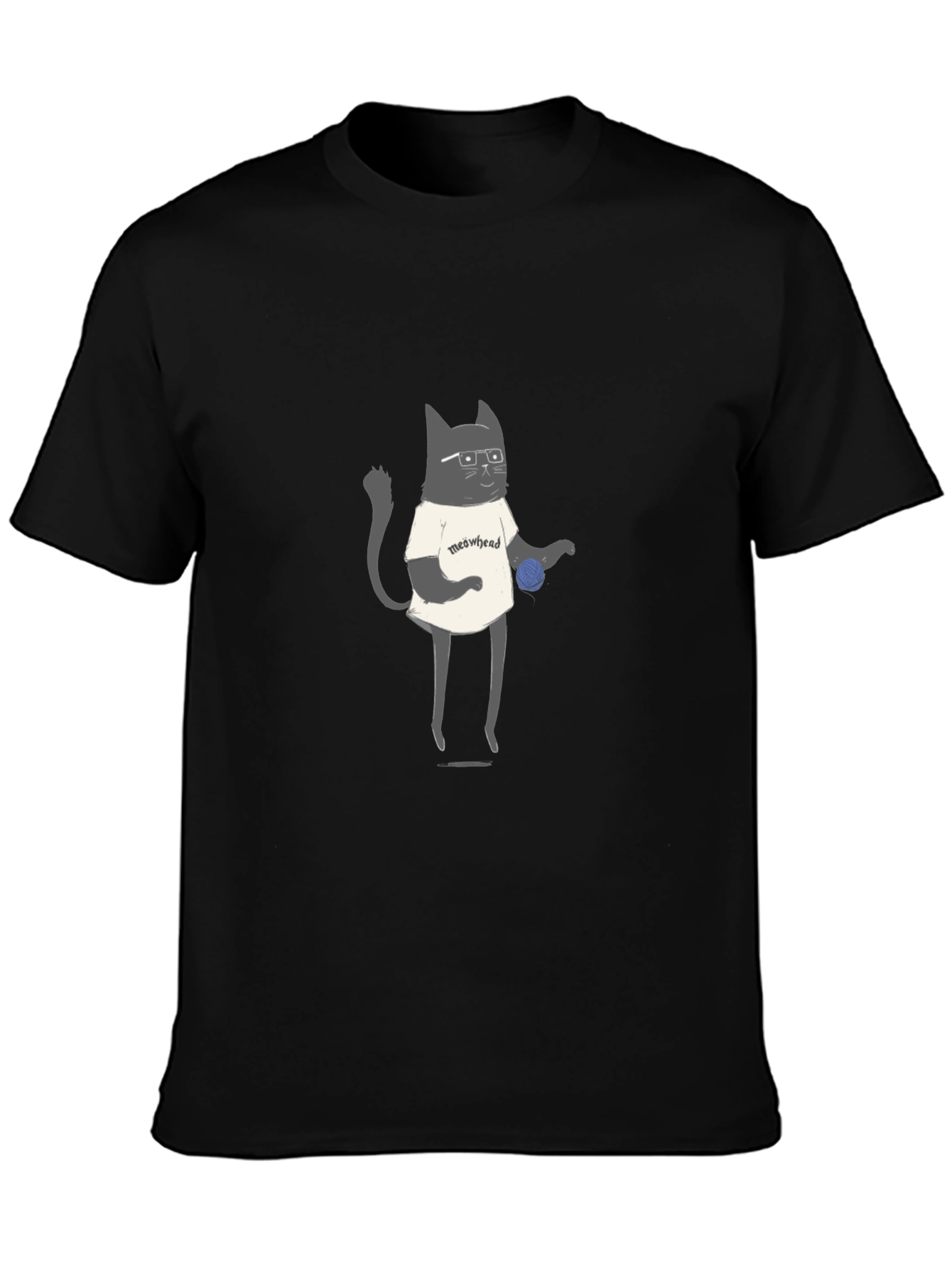 Meowhead Cat Graphic T-Shirt - Black