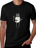 Meowhead Cat Graphic T-Shirt - Black