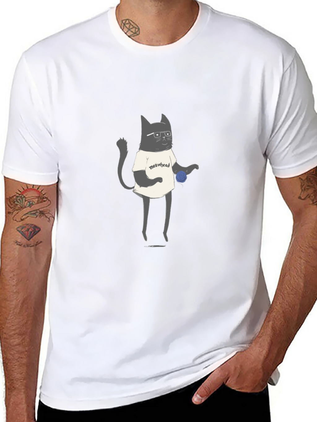 Meowhead Cat Graphic T-Shirt - Black
