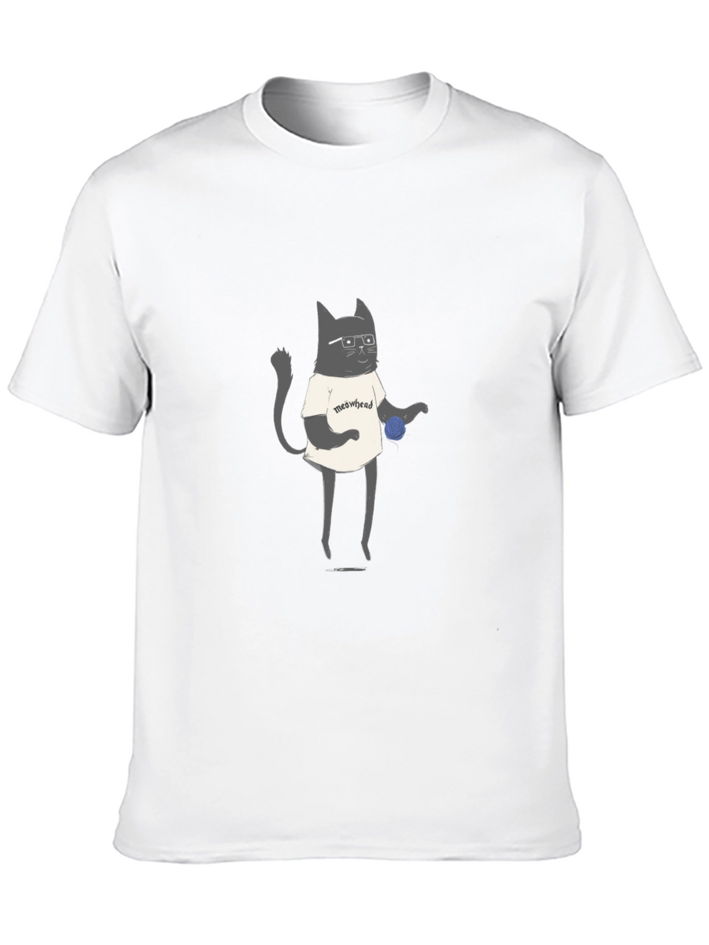 Meowhead Cat Graphic T-Shirt - Black