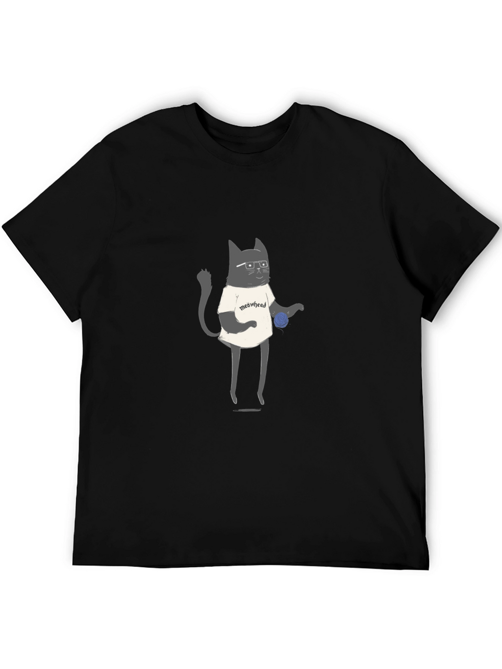 Meowhead Cat Graphic T-Shirt - Black