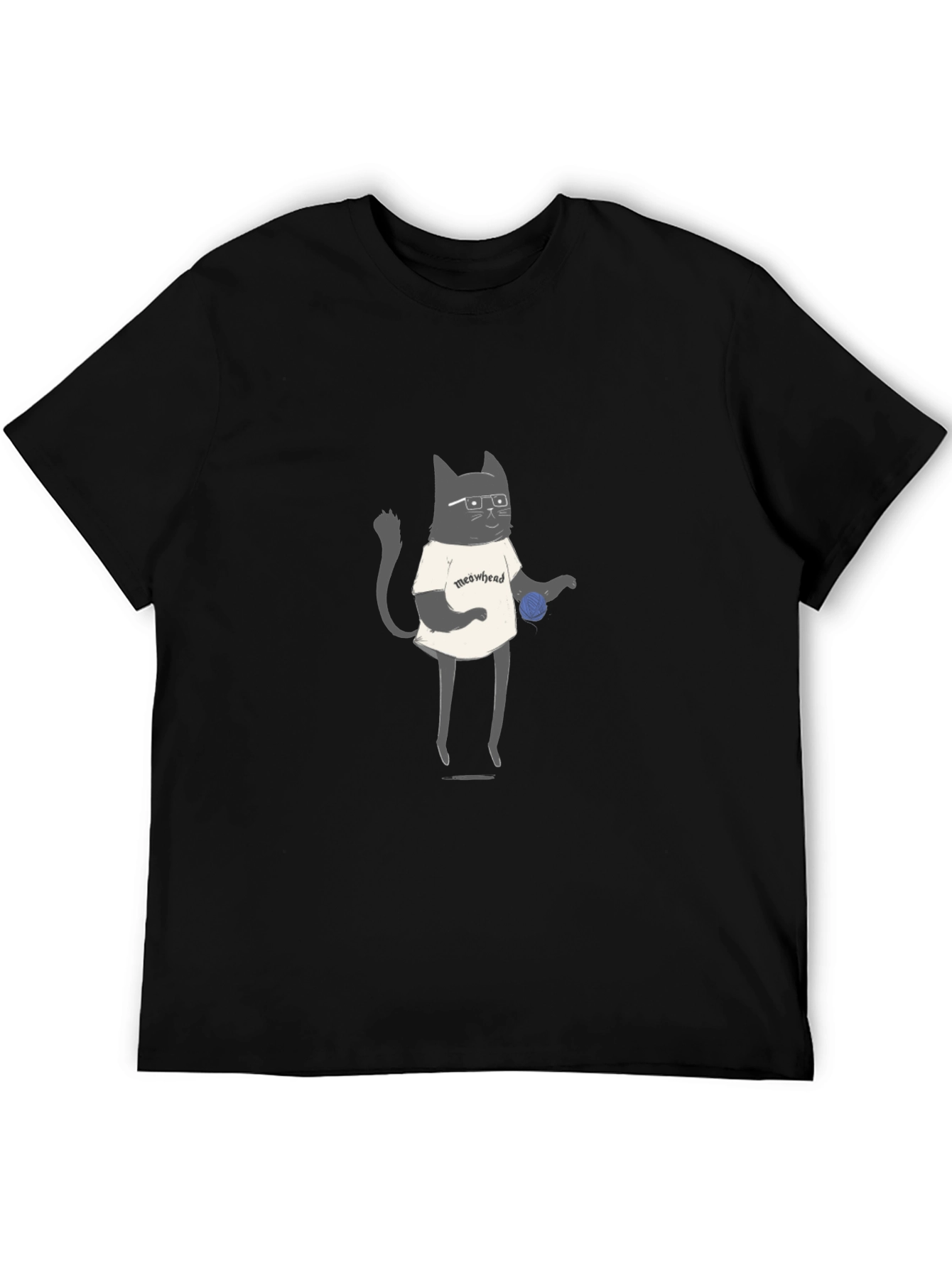 Meowhead Cat Graphic T-Shirt - Black