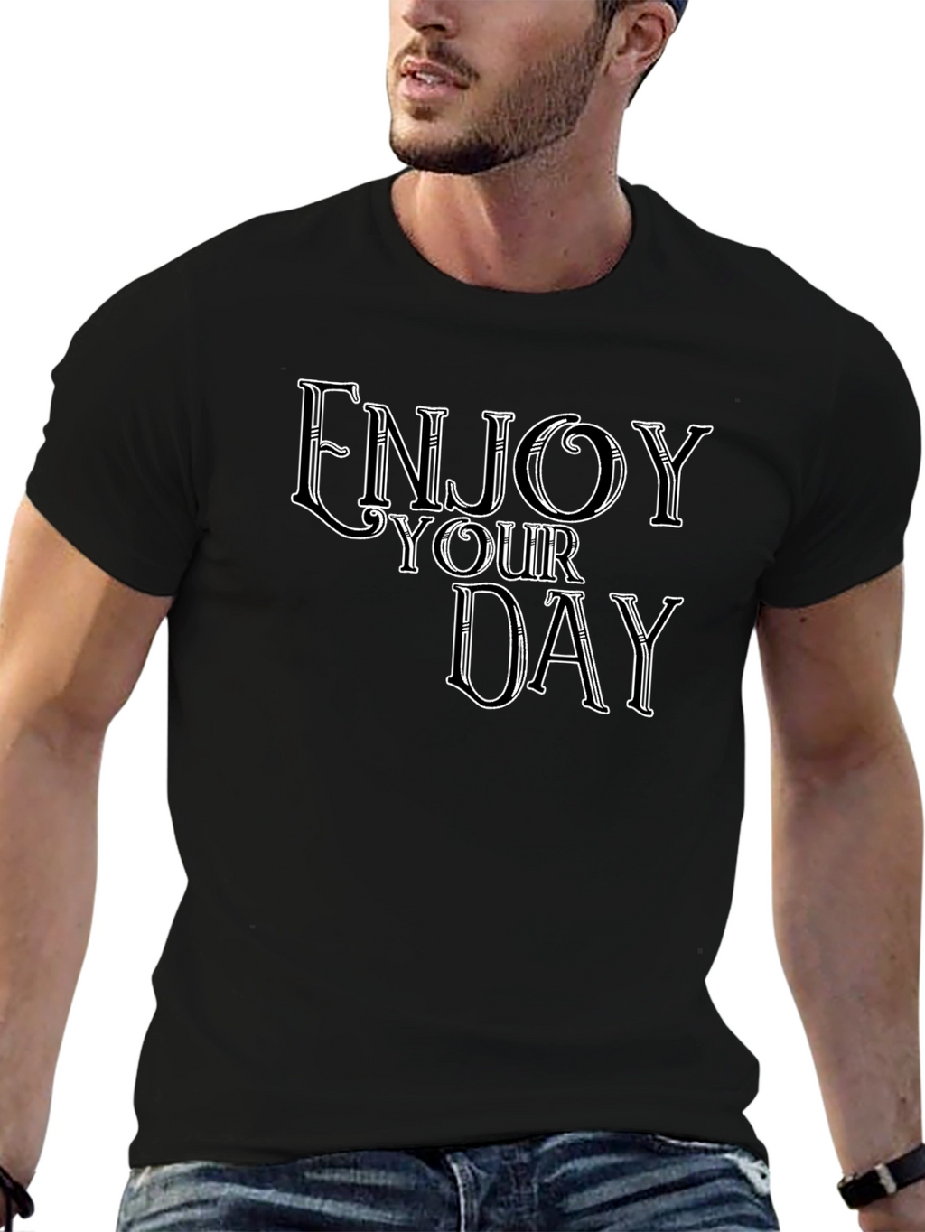 Enjoy Your Day Graphic Tee - Black Casual T-Shirt