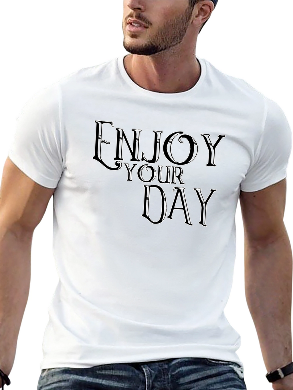 Enjoy Your Day Graphic Tee - Black Casual T-Shirt