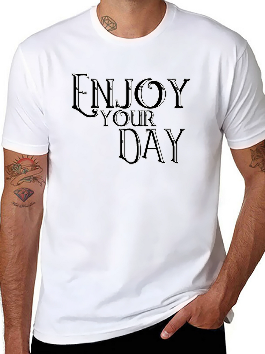 Enjoy Your Day Graphic Tee - Black Casual T-Shirt
