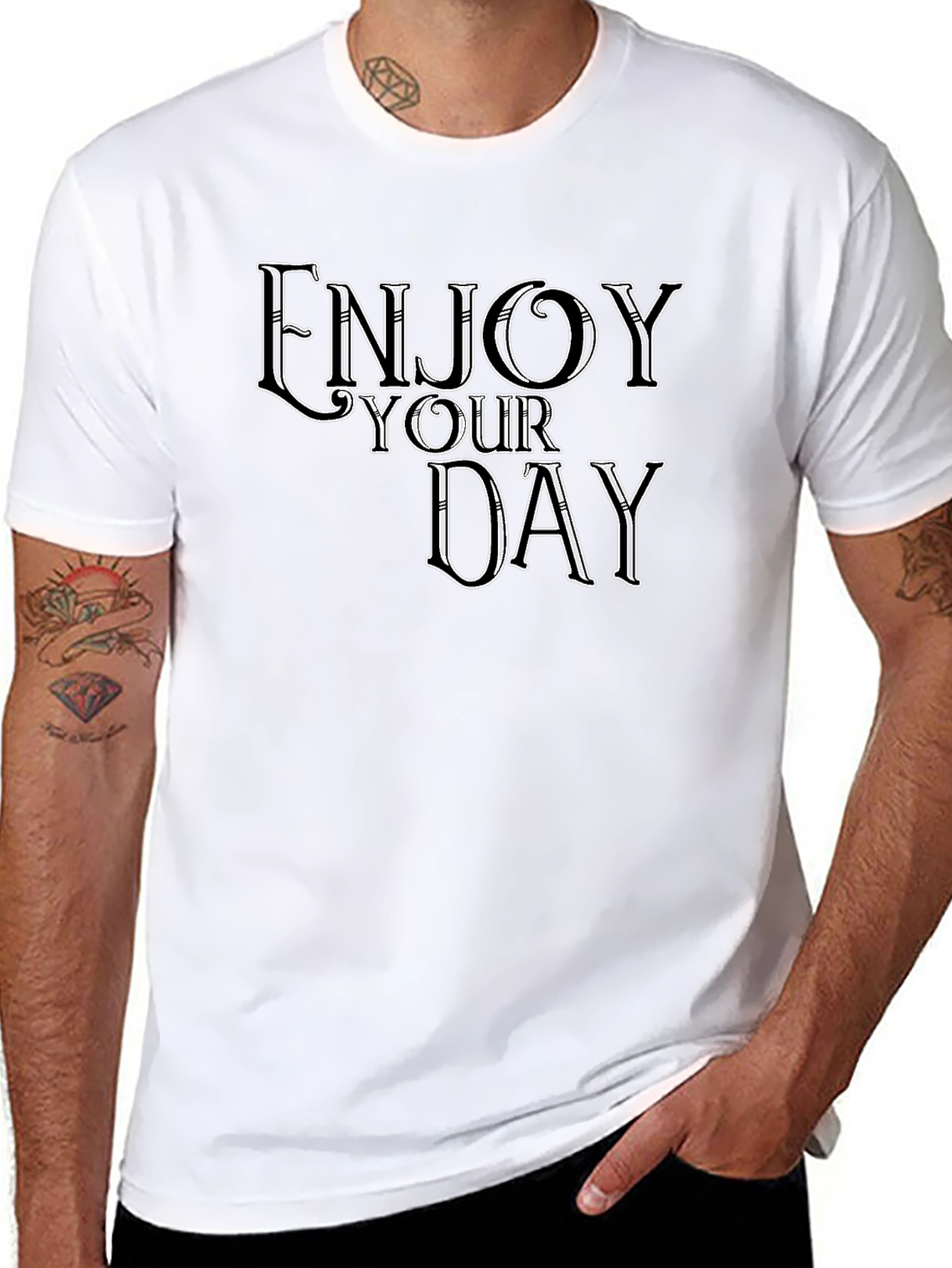 Enjoy Your Day Graphic Tee - Black Casual T-Shirt