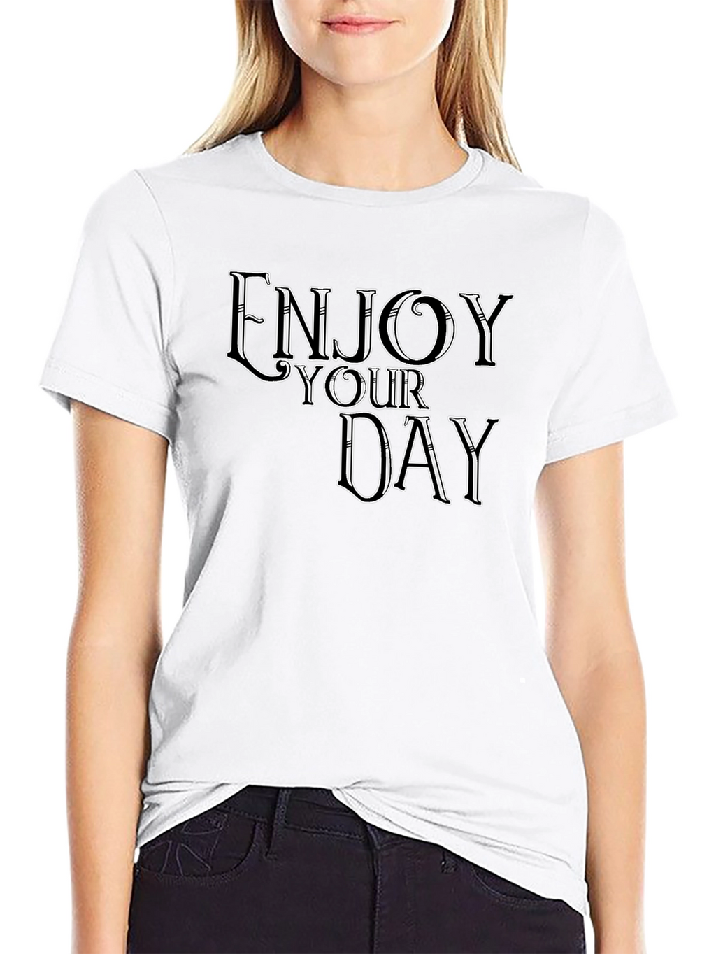 Enjoy Your Day Graphic Tee - Black Casual T-Shirt