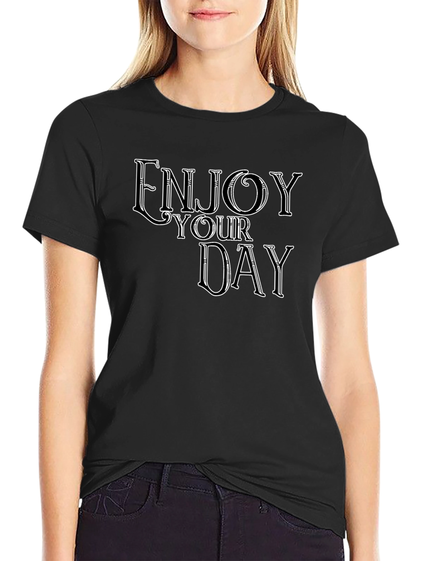Enjoy Your Day Graphic Tee - Black Casual T-Shirt