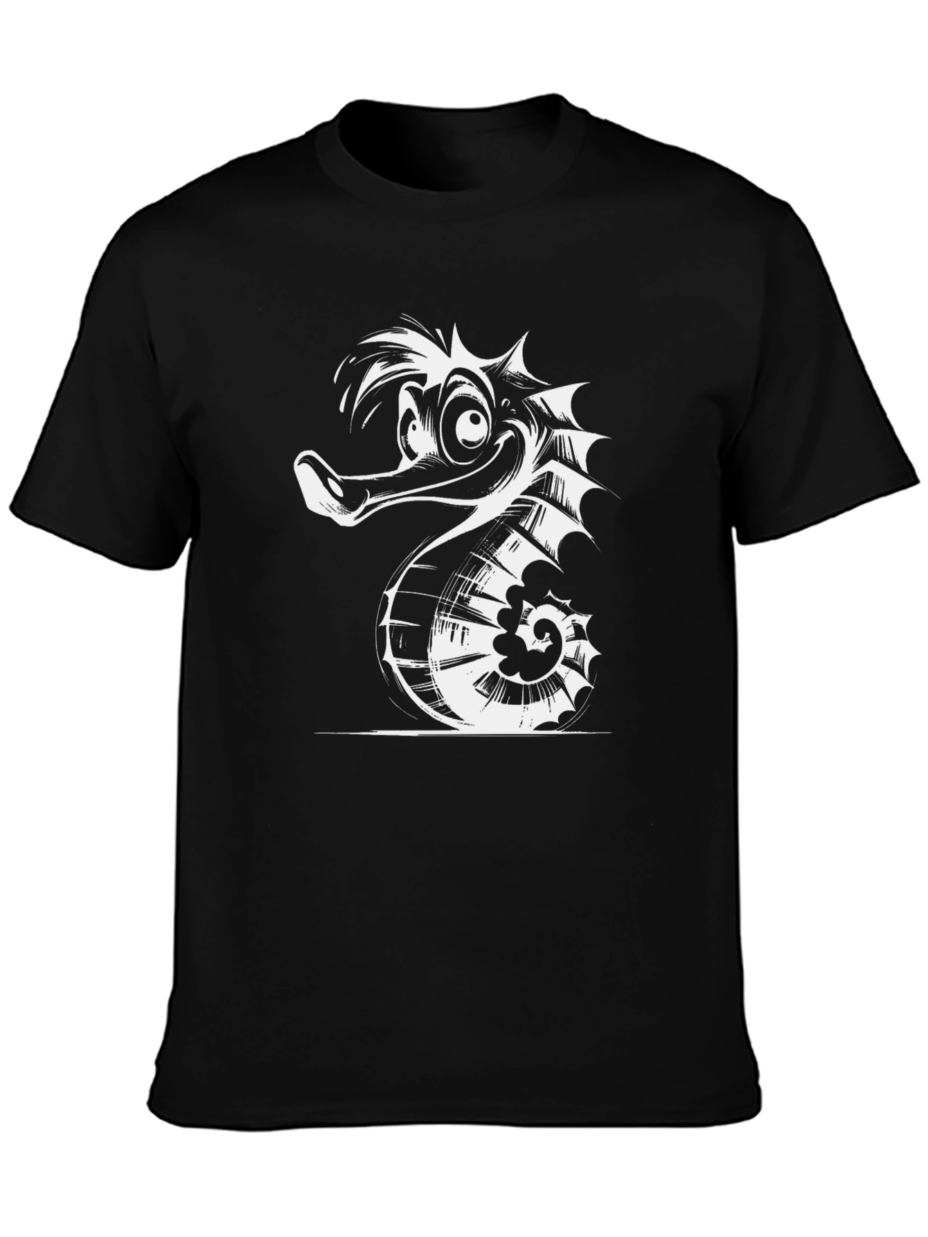 Funny Seahorse Graphic Black T-Shirt