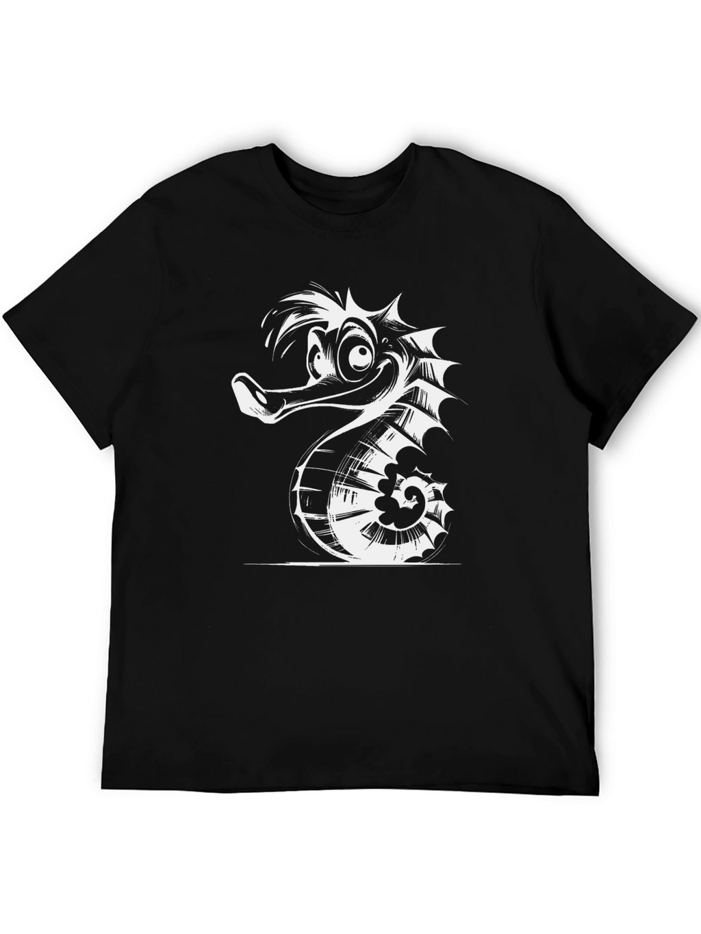 Funny Seahorse Graphic Black T-Shirt