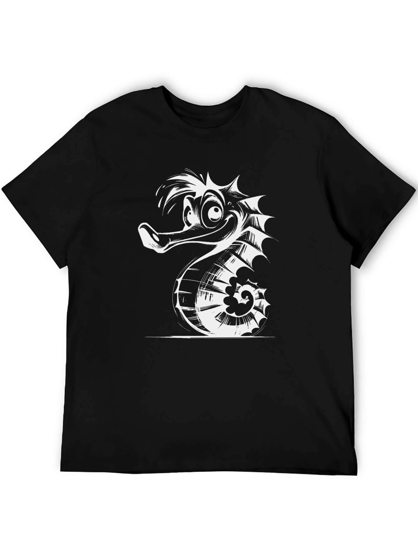Funny Seahorse Graphic Black T-Shirt