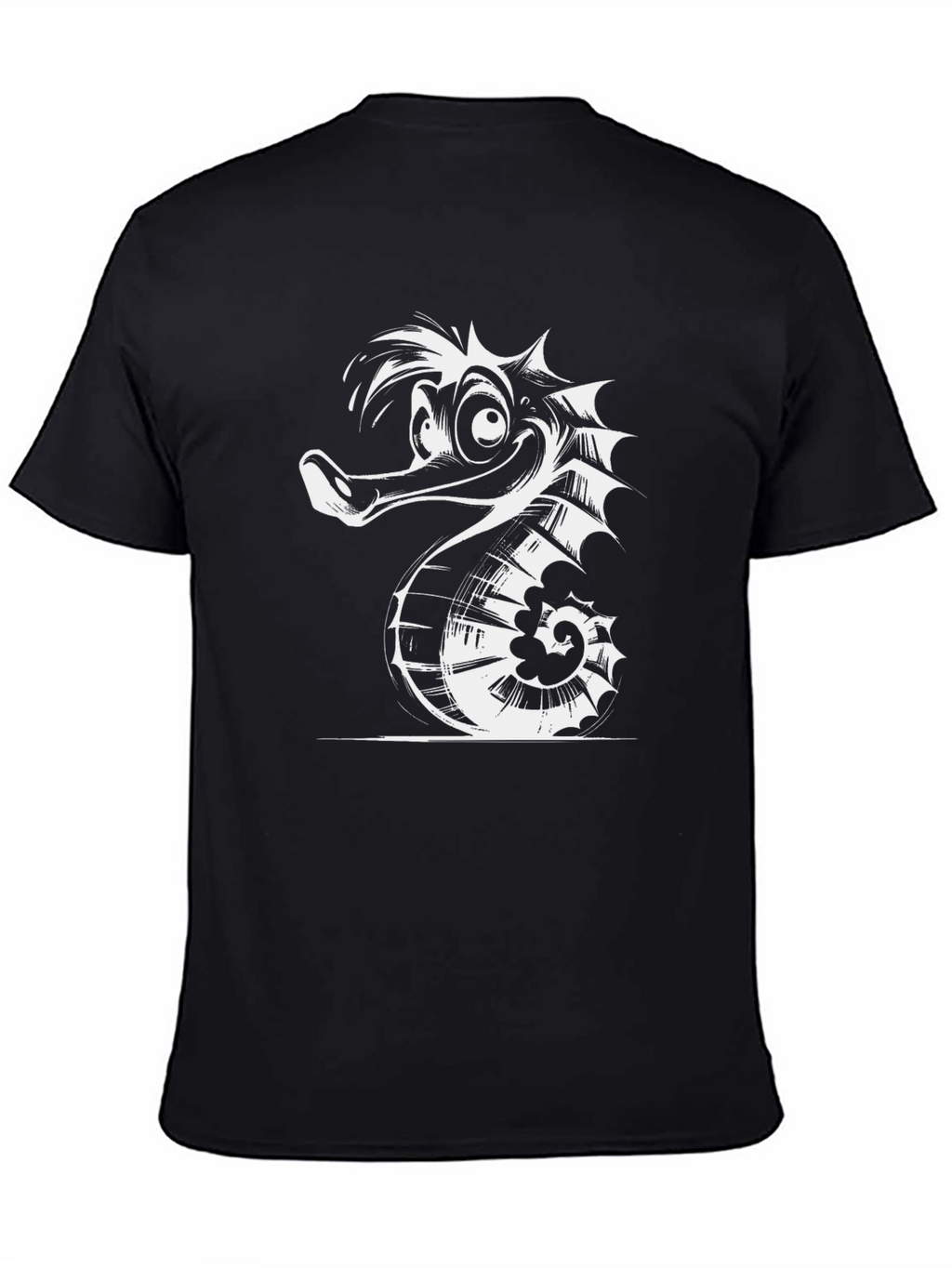 Funny Seahorse Graphic Black T-Shirt
