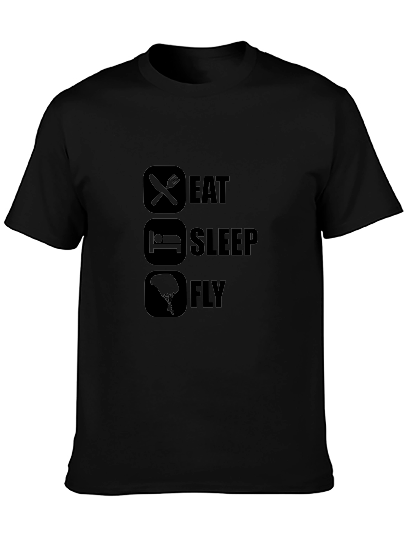 Eat Sleep Fly Graphic Tee - Black Cotton Casual T-Shirt