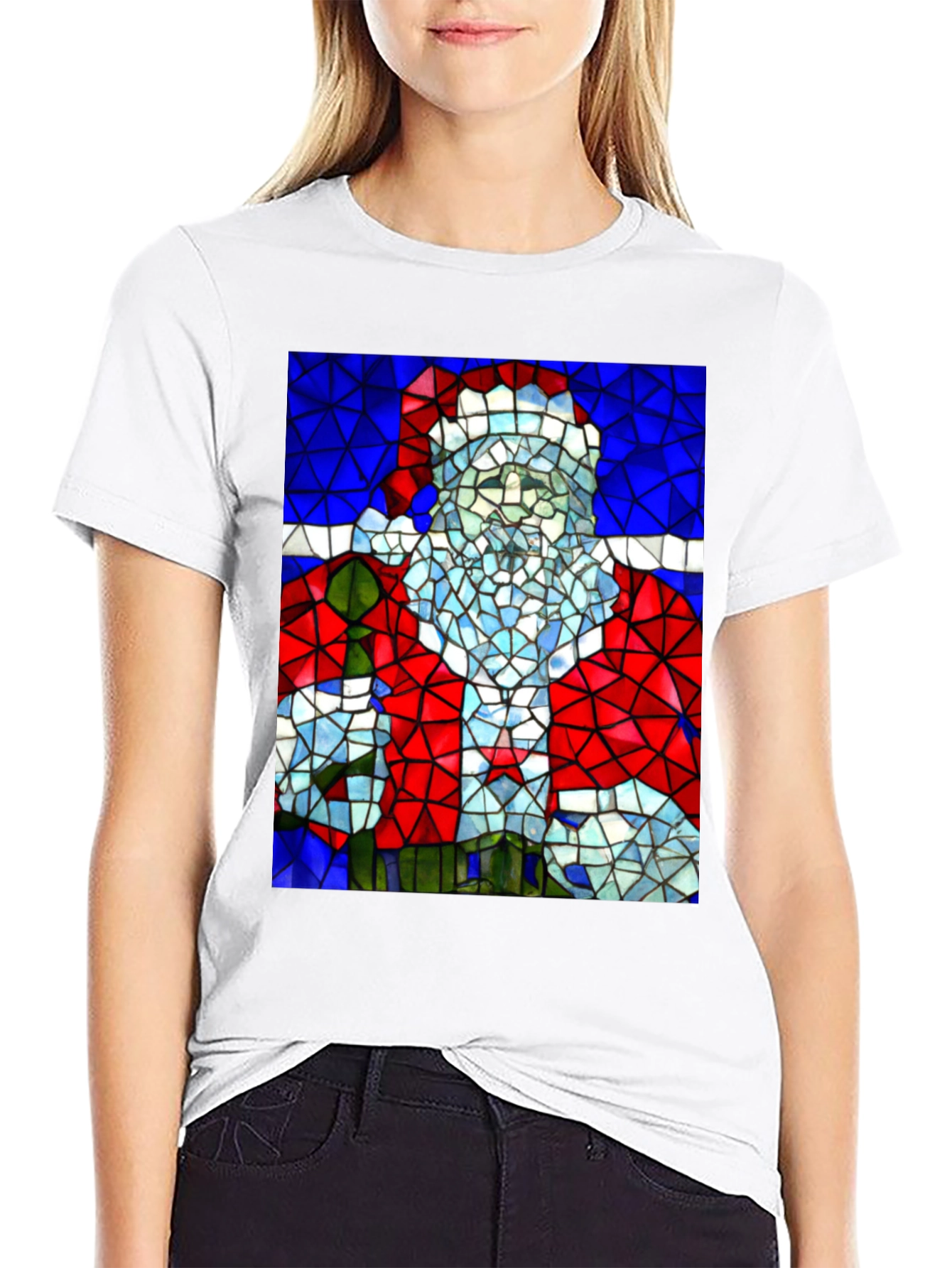 Stained Glass Santa T-Shirt - Holiday Style