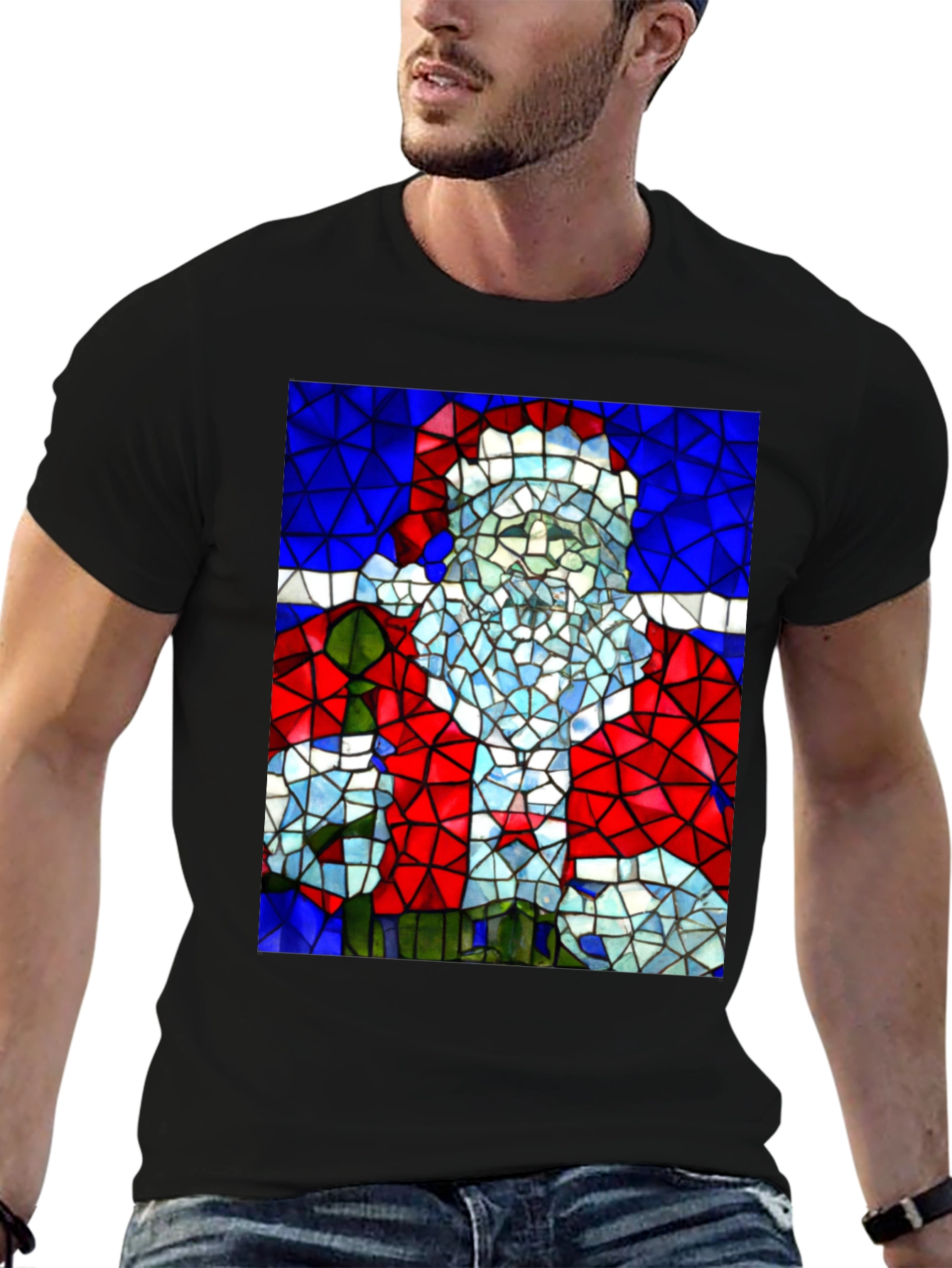 Stained Glass Santa T-Shirt - Holiday Style