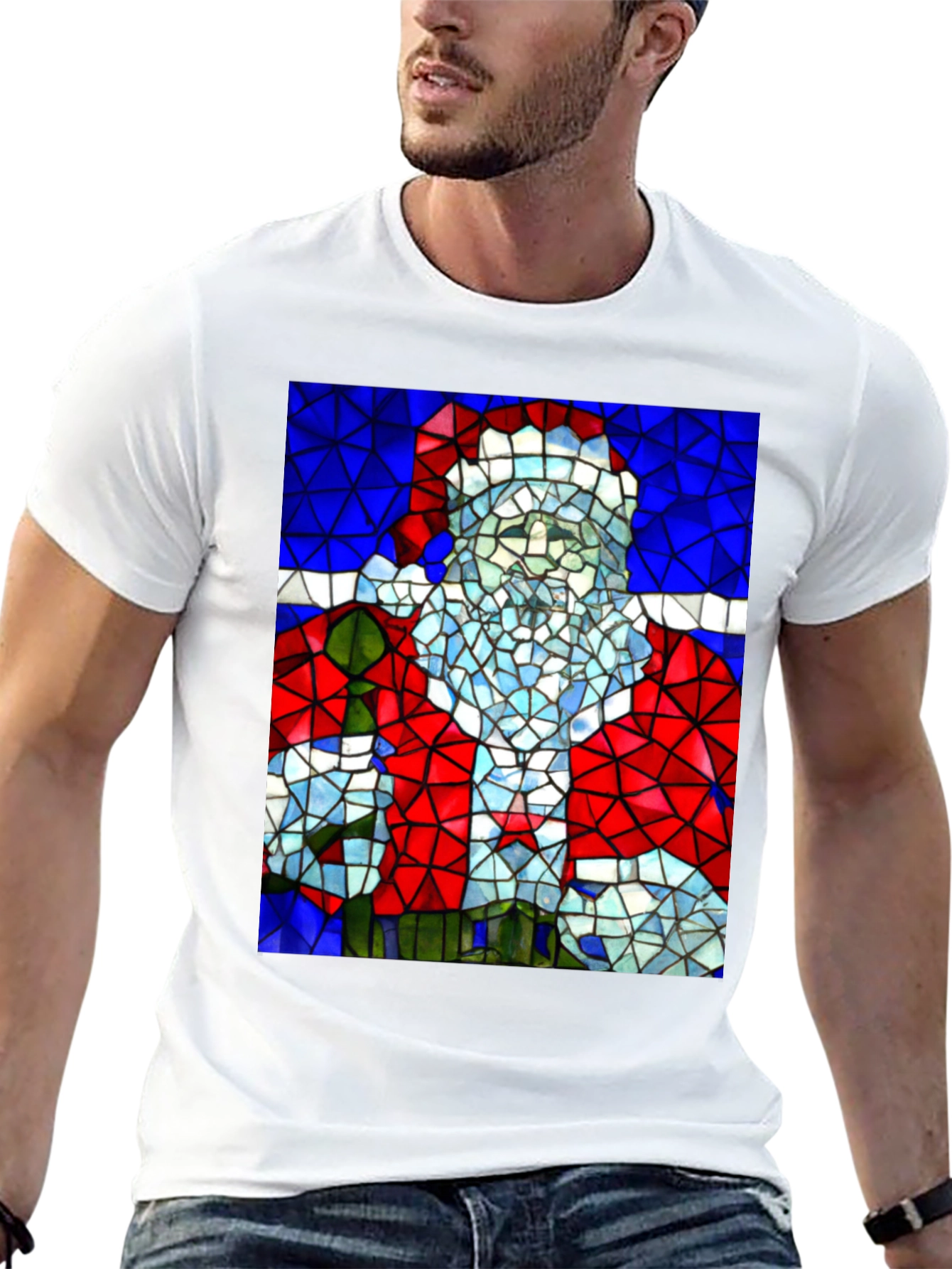 Stained Glass Santa T-Shirt - Holiday Style