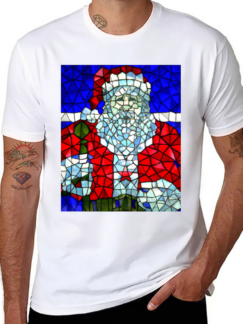 Stained Glass Santa T-Shirt - Holiday Style