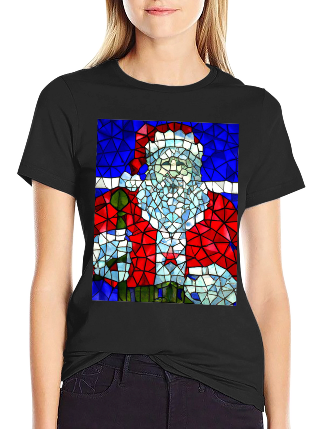 Stained Glass Santa T-Shirt - Holiday Style