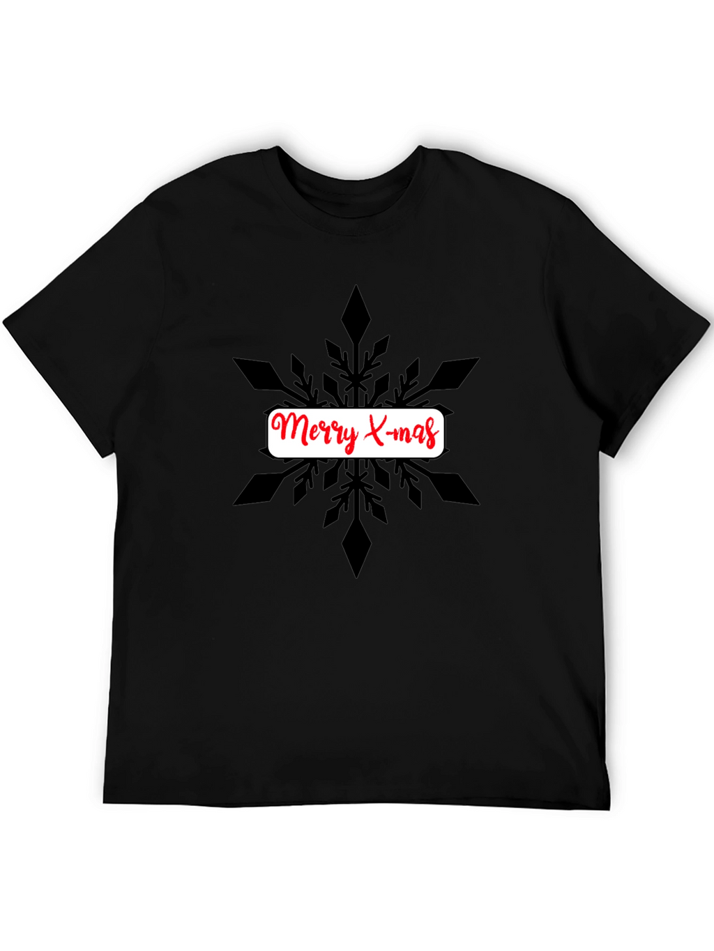 Festive Merry X-mas Snowflake Graphic Tee - Black