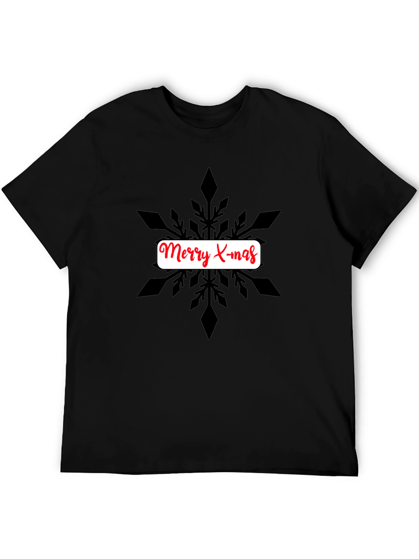 Festive Merry X-mas Snowflake Graphic Tee - Black