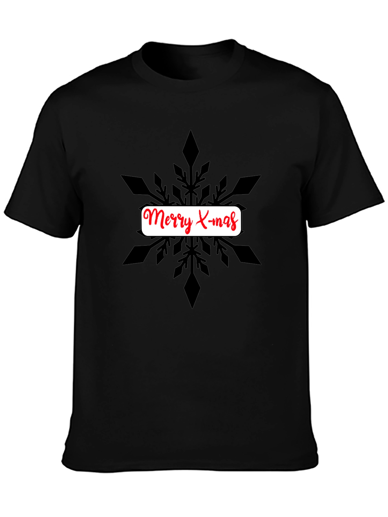 Festive Merry X-mas Snowflake Graphic Tee - Black