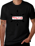 Festive Merry X-mas Snowflake Graphic Tee - Black