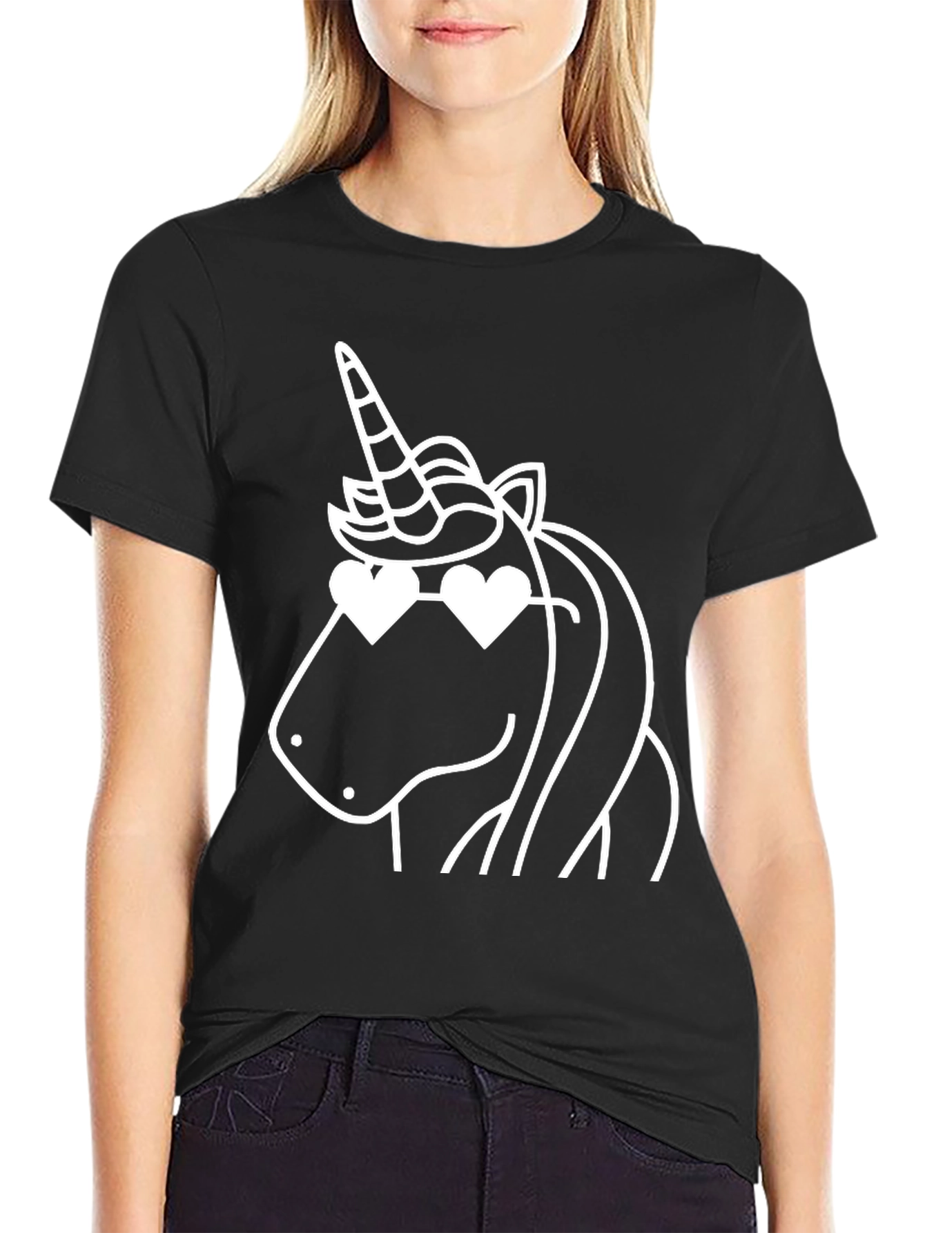 Unicorn Heart Sunglasses Graphic Tee - Black