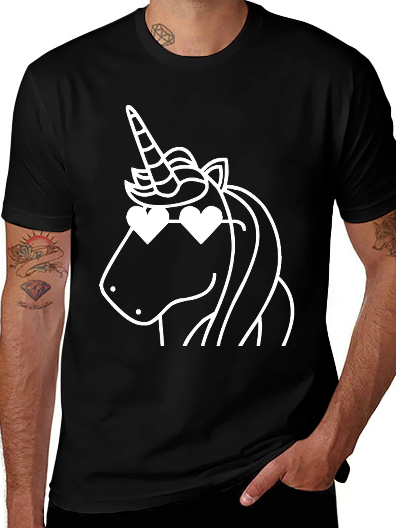 Unicorn Heart Sunglasses Graphic Tee - Black