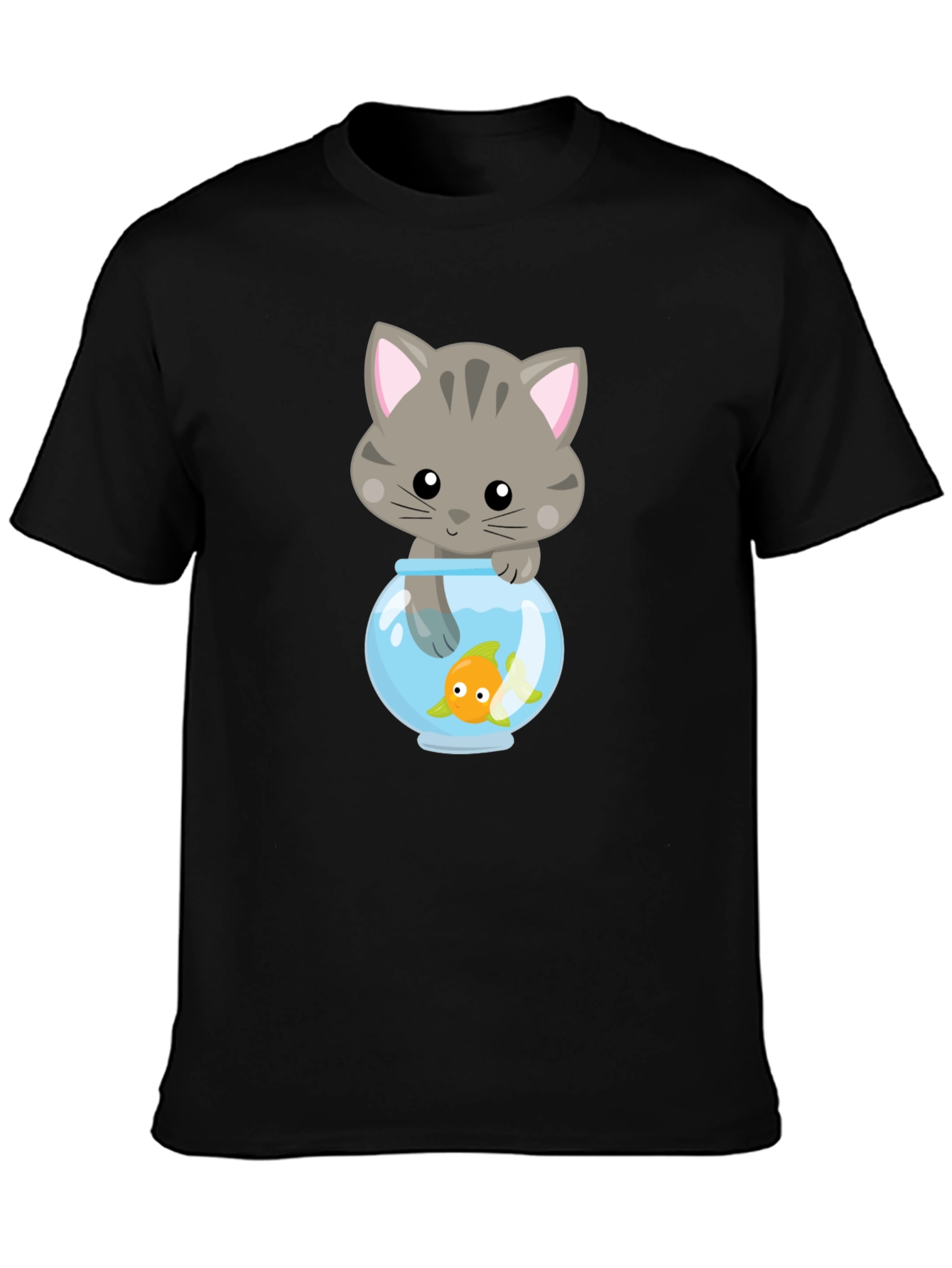 Cute Cat & Goldfish Graphic Tee