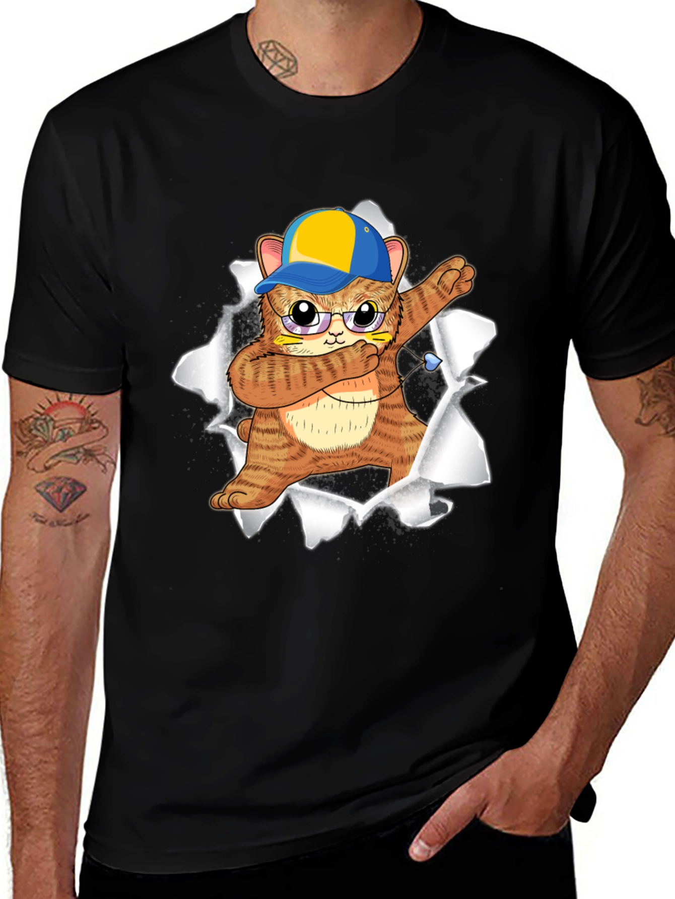 Dabbing Cat T-Shirt - Unique Graphic Tee for Cat Lovers