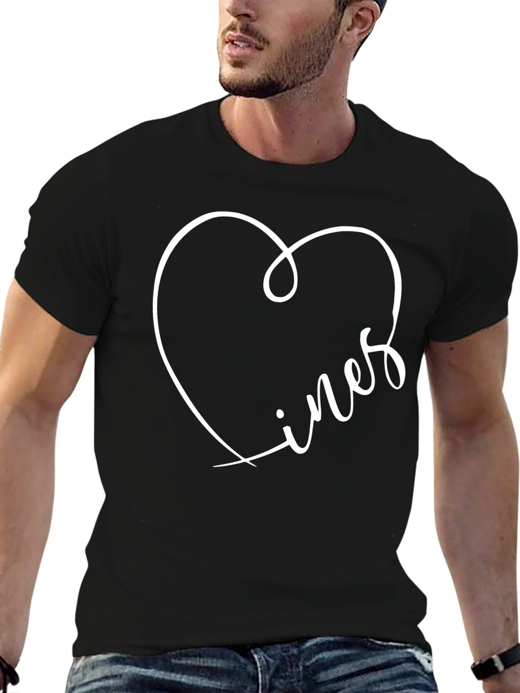Lines Heart Graphic Tee - Stylish Mens Black T-Shirt