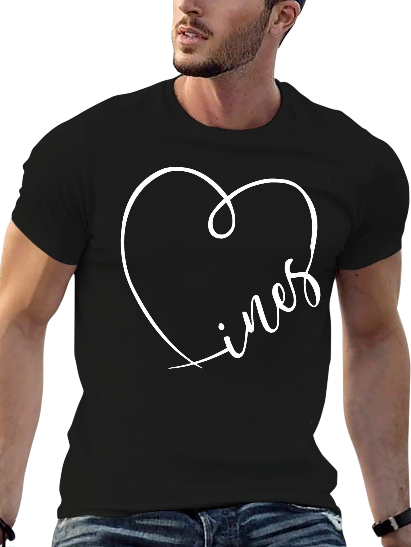 Lines Heart Graphic Tee - Stylish Mens Black T-Shirt