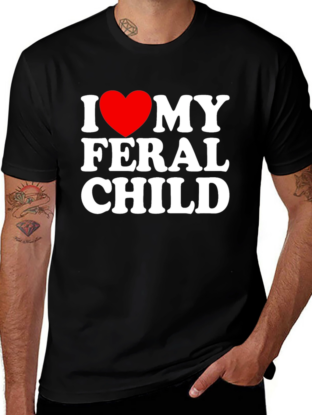 I Heart My Feral Child Black T-Shirt