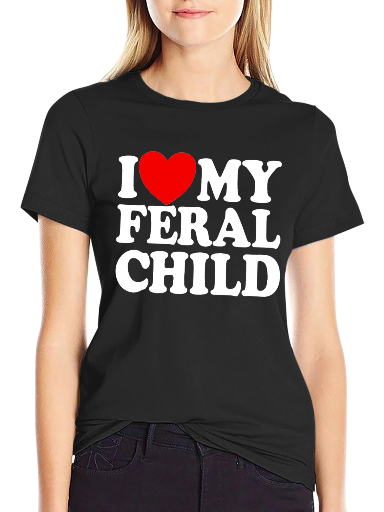 I Heart My Feral Child Black T-Shirt