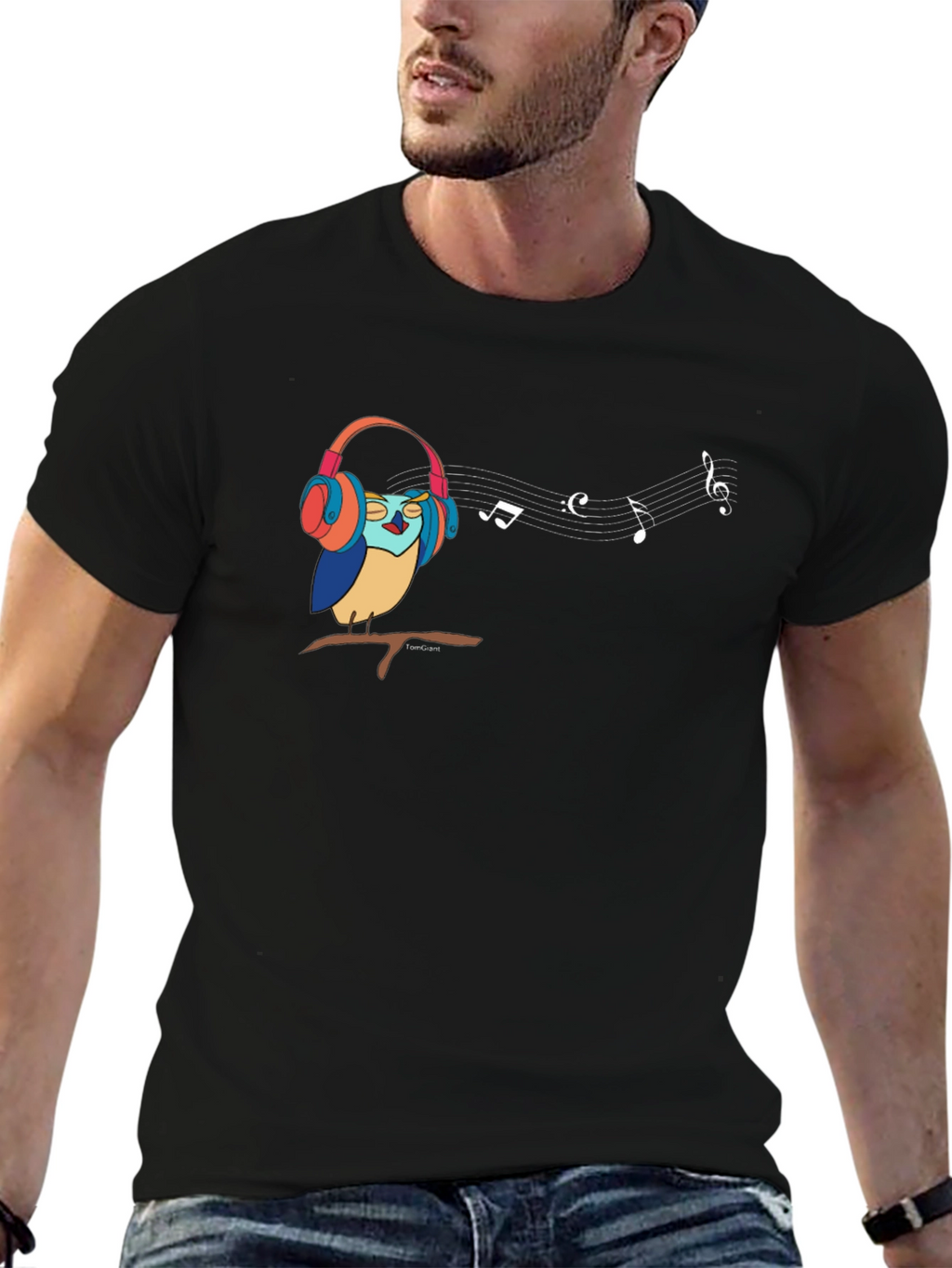 Owl in Headphones Graphic T-Shirt - Music Lover Tee