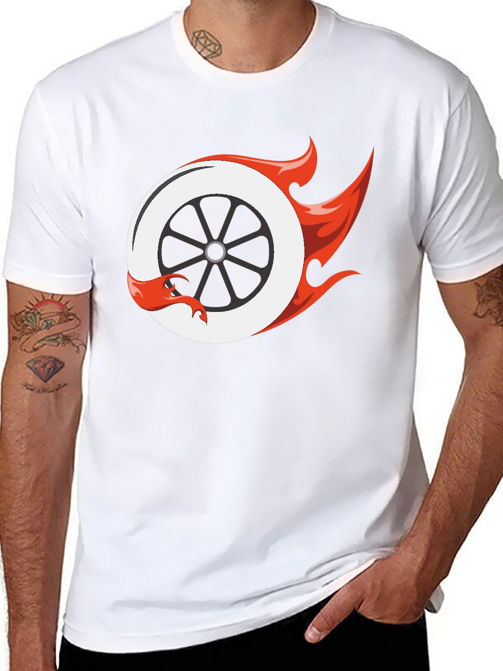Fiery Wheel Graphic Tee - Cool Black T-Shirt