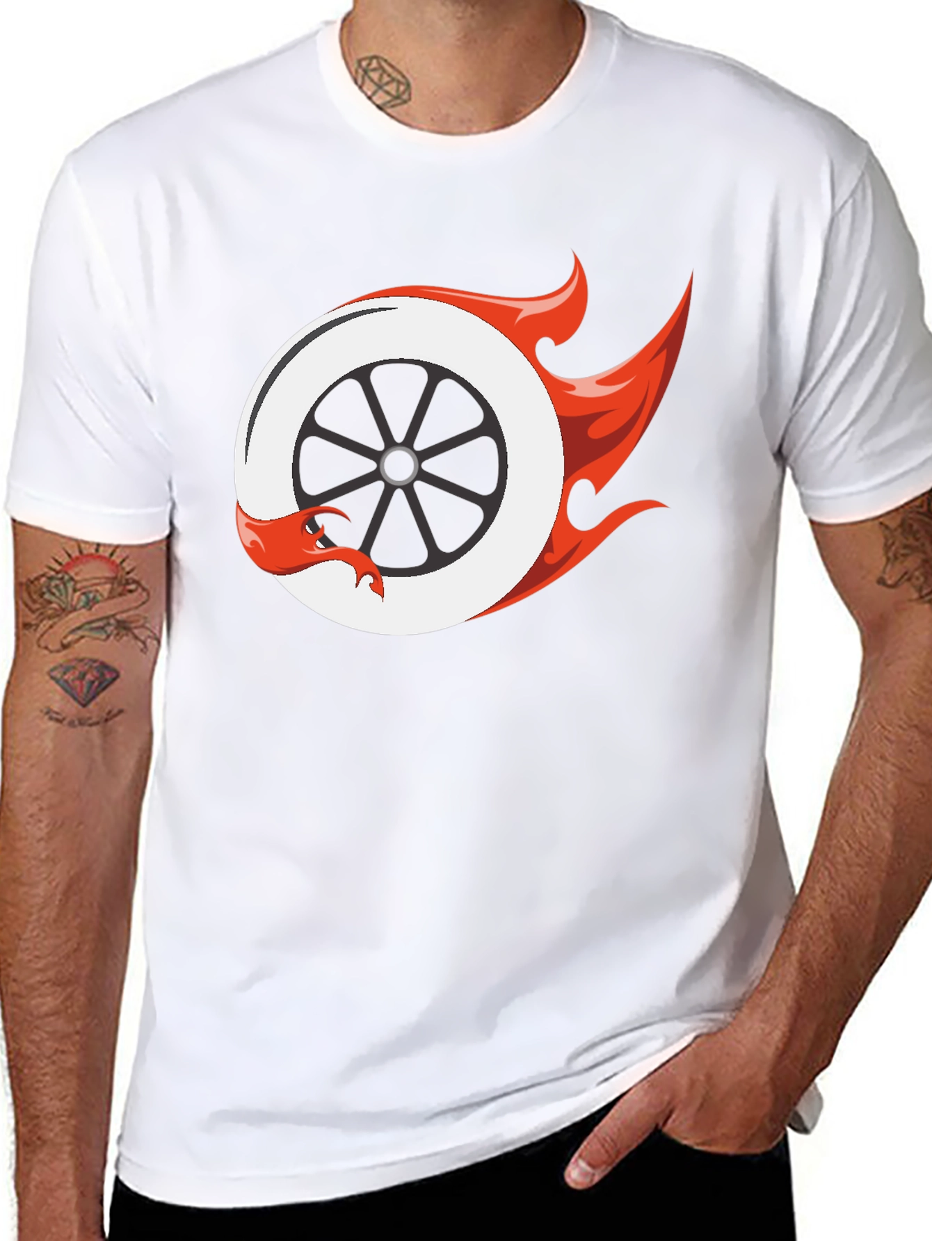 Fiery Wheel Graphic Tee - Cool Black T-Shirt