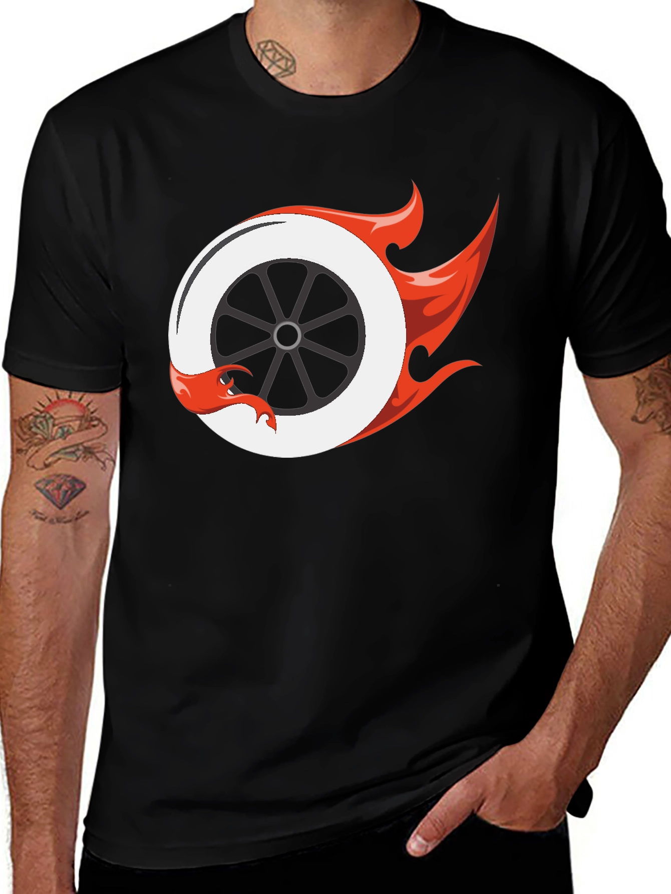 Fiery Wheel Graphic Tee - Cool Black T-Shirt
