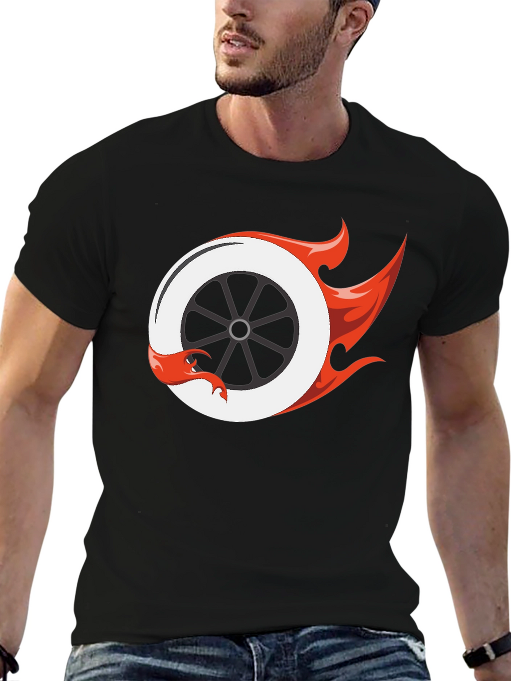 Fiery Wheel Graphic Tee - Cool Black T-Shirt