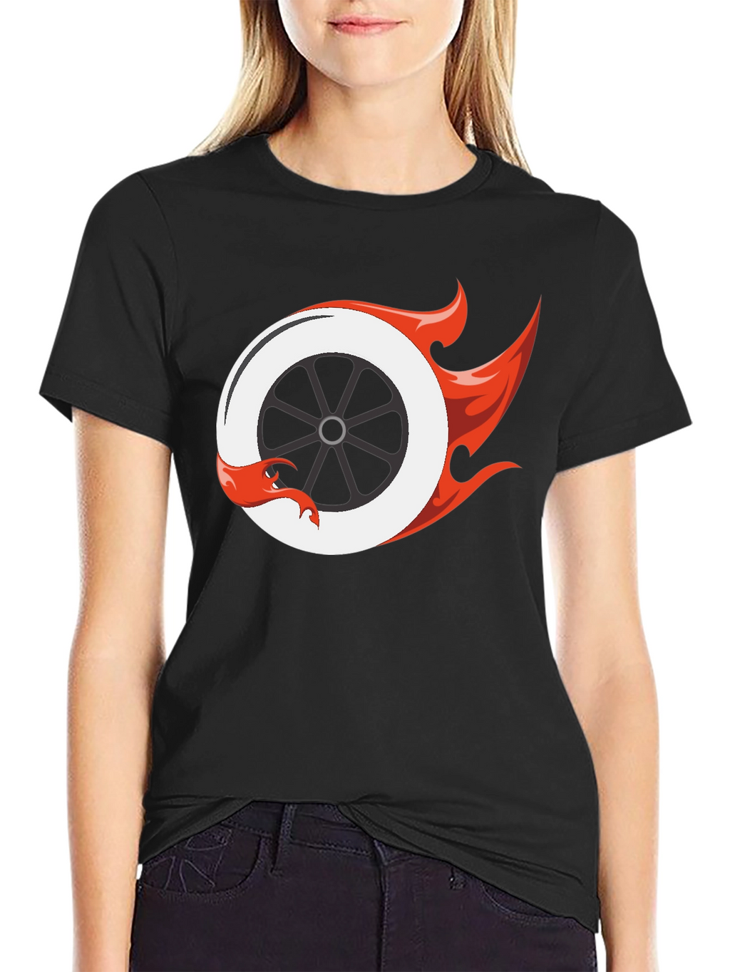 Fiery Wheel Graphic Tee - Cool Black T-Shirt