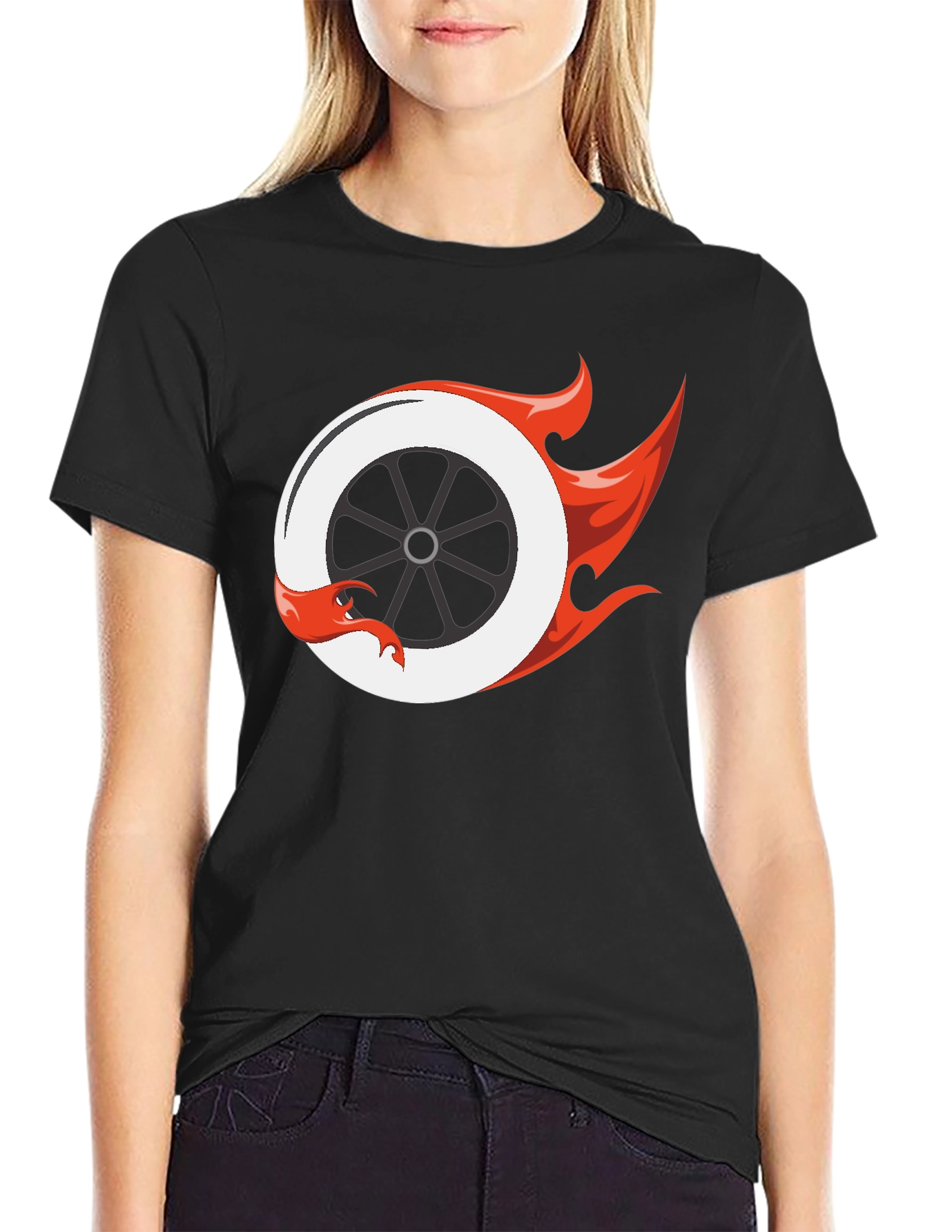 Fiery Wheel Graphic Tee - Cool Black T-Shirt