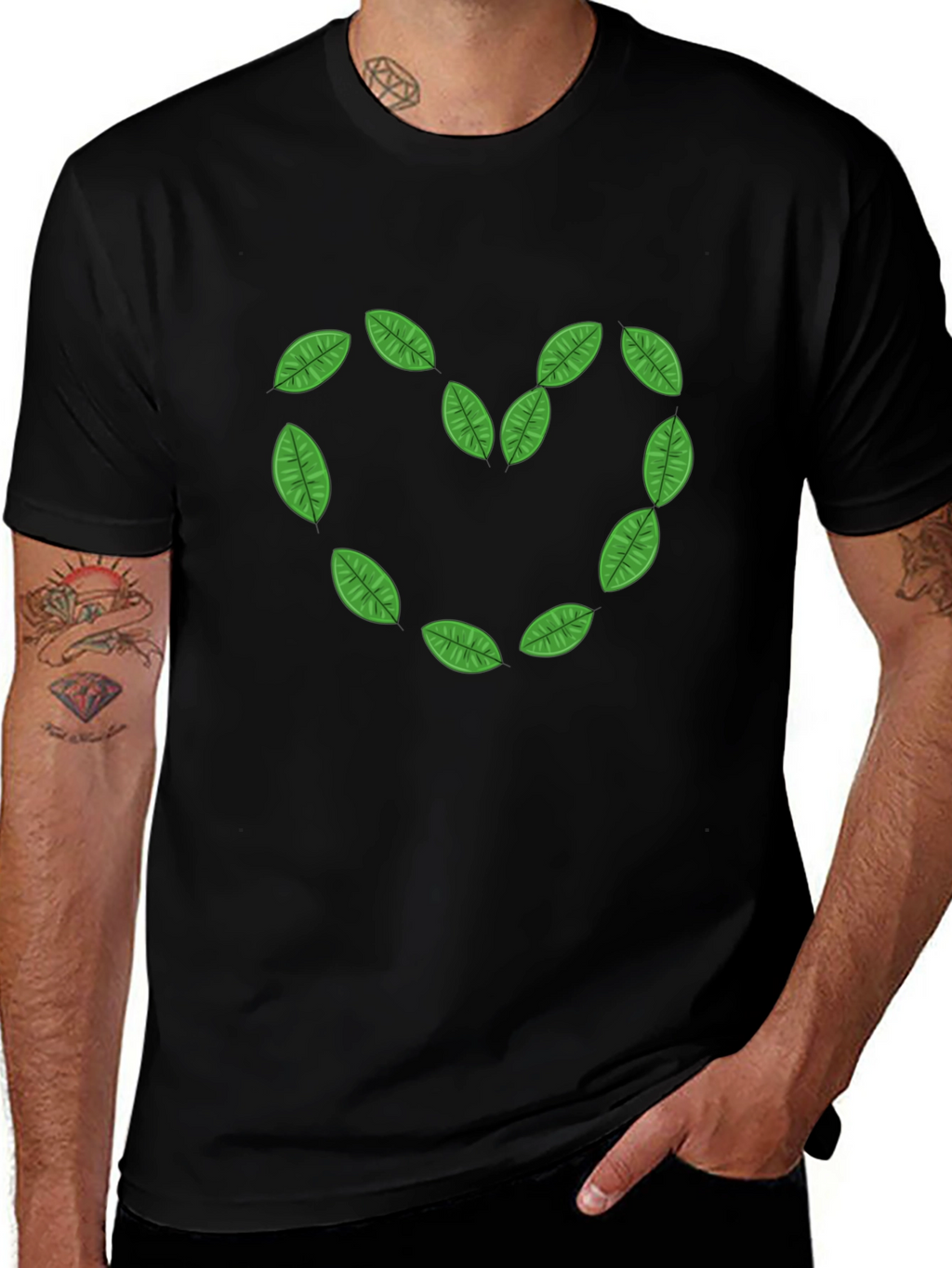 Leaf Heart Black T-Shirt