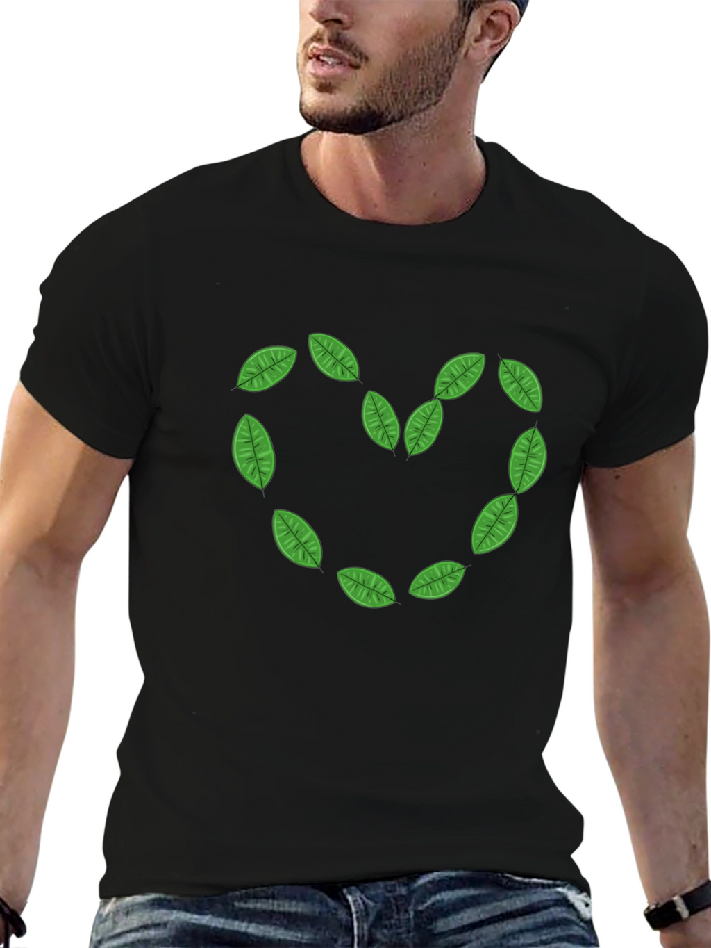 Leaf Heart Black T-Shirt