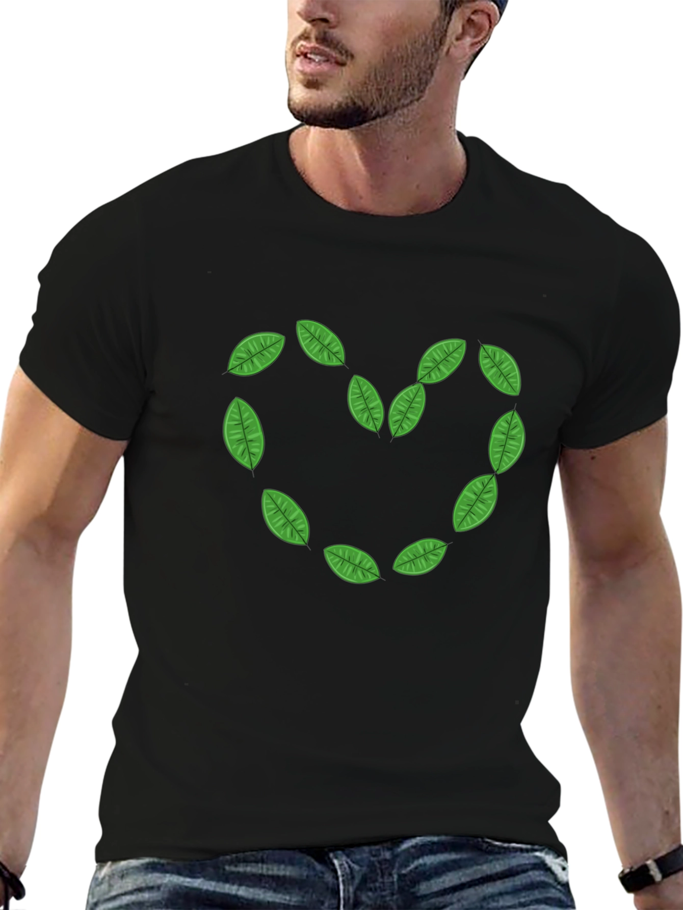 Leaf Heart Black T-Shirt