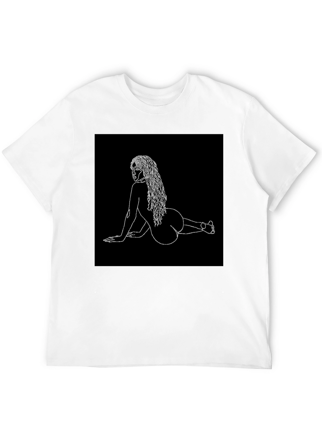 Minimalist Woman Line Art Black T-Shirt