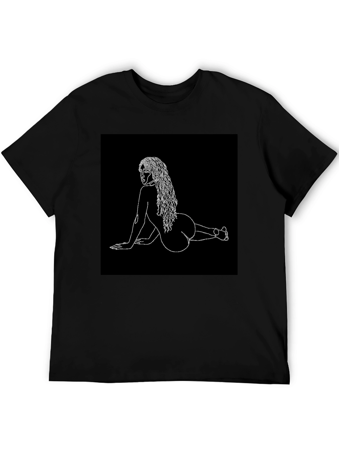 Minimalist Woman Line Art Black T-Shirt