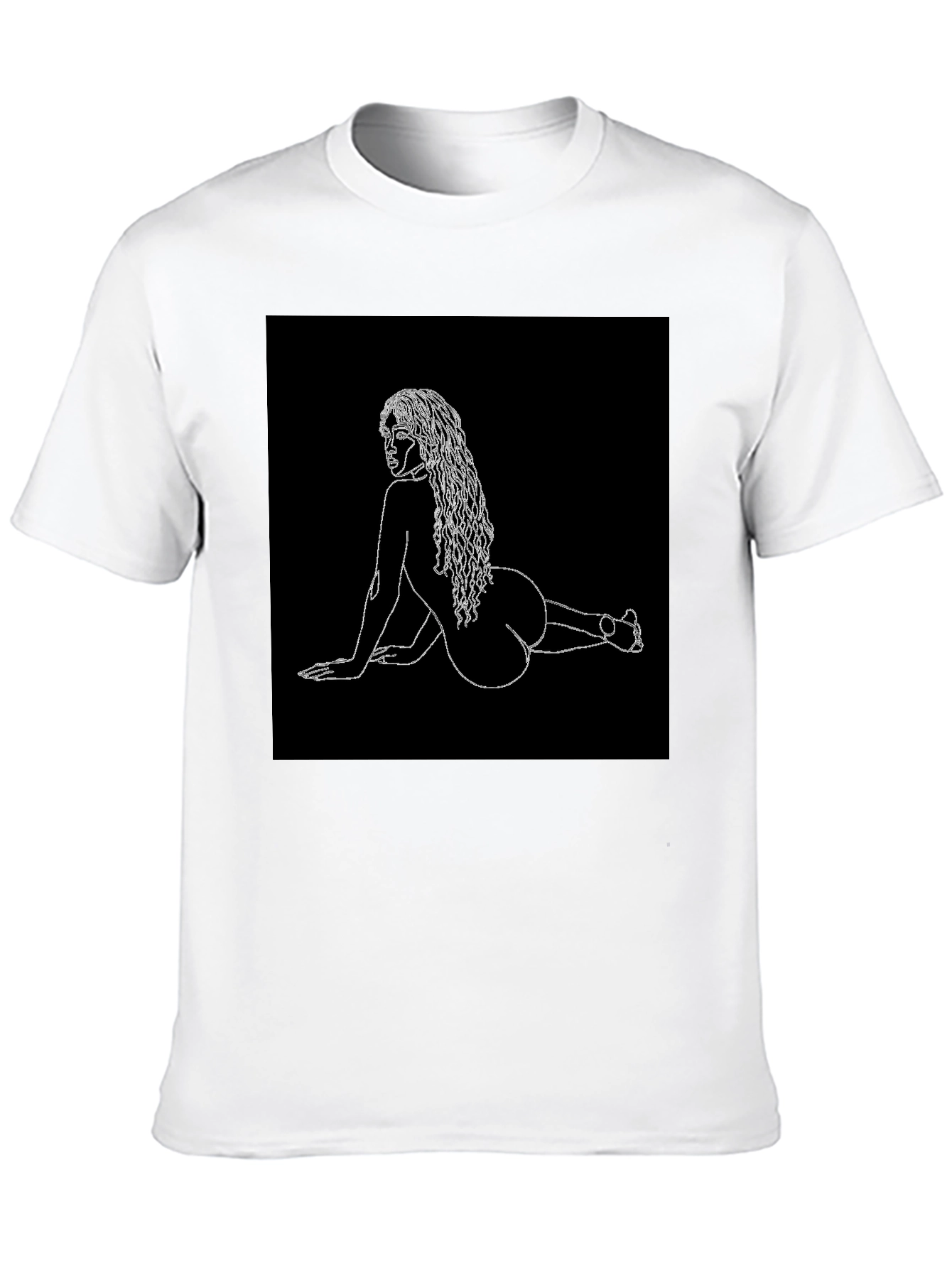 Minimalist Woman Line Art Black T-Shirt