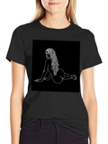 Minimalist Woman Line Art Black T-Shirt